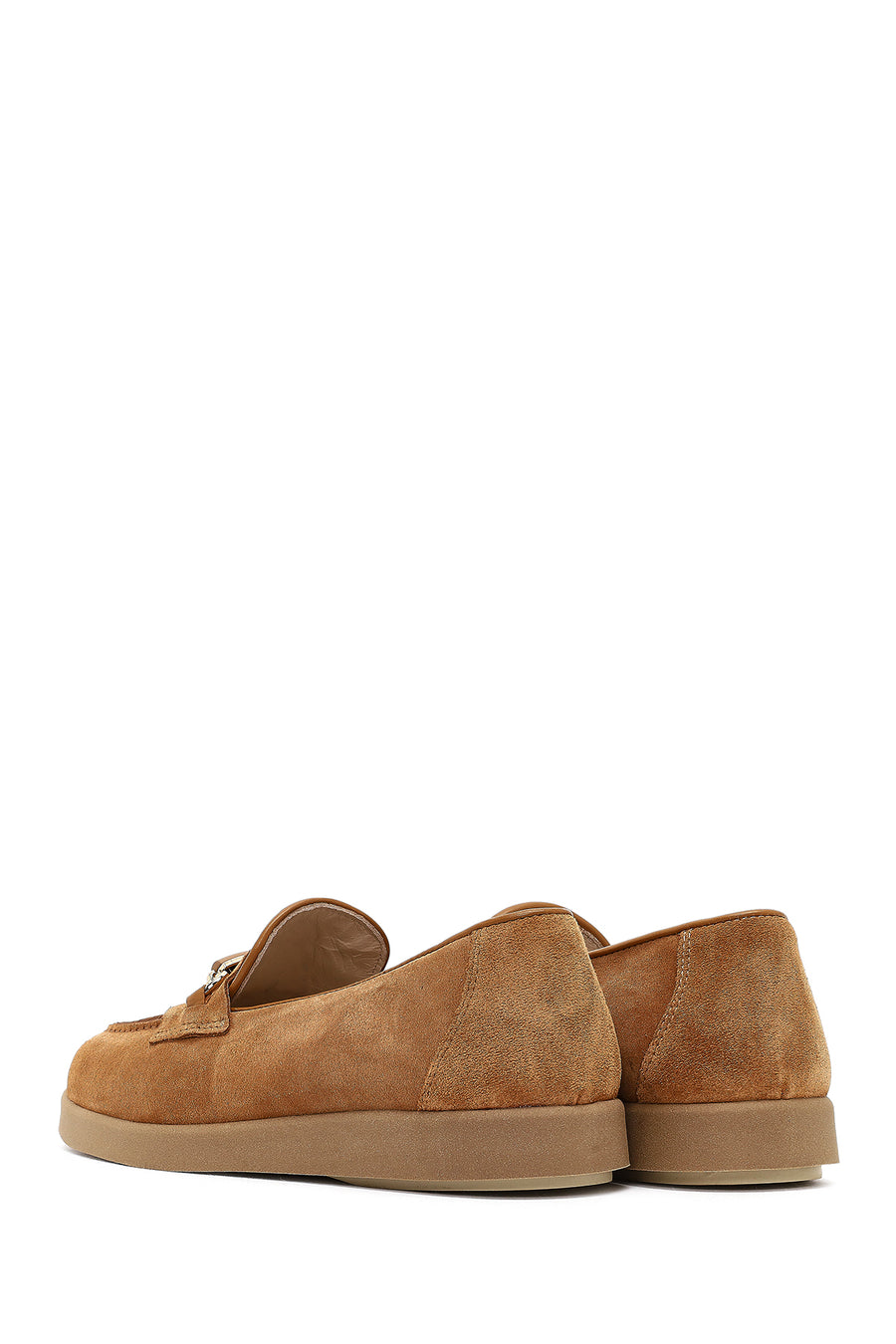 Women's Tan Buckled Suede Leather Comfort Loafer