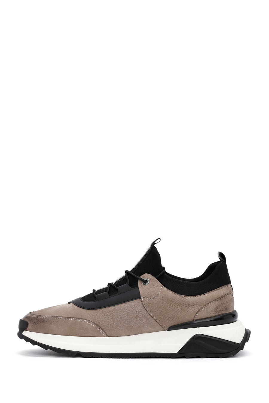 Erkek Vizon Bağcıklı Nubuk Deri Casual Sneaker
