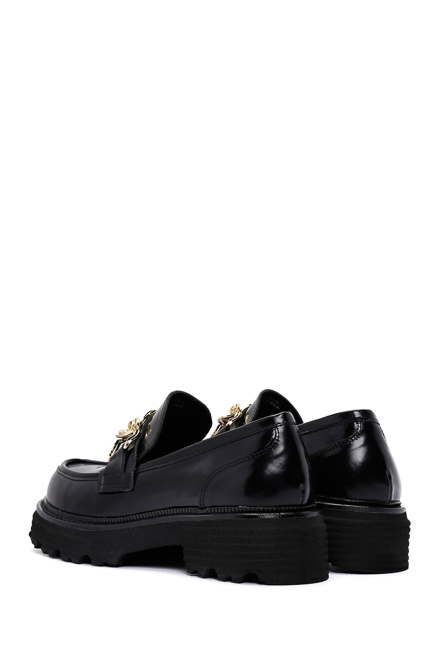 Women's Black Chain Detailed Leather Masculine Loafer