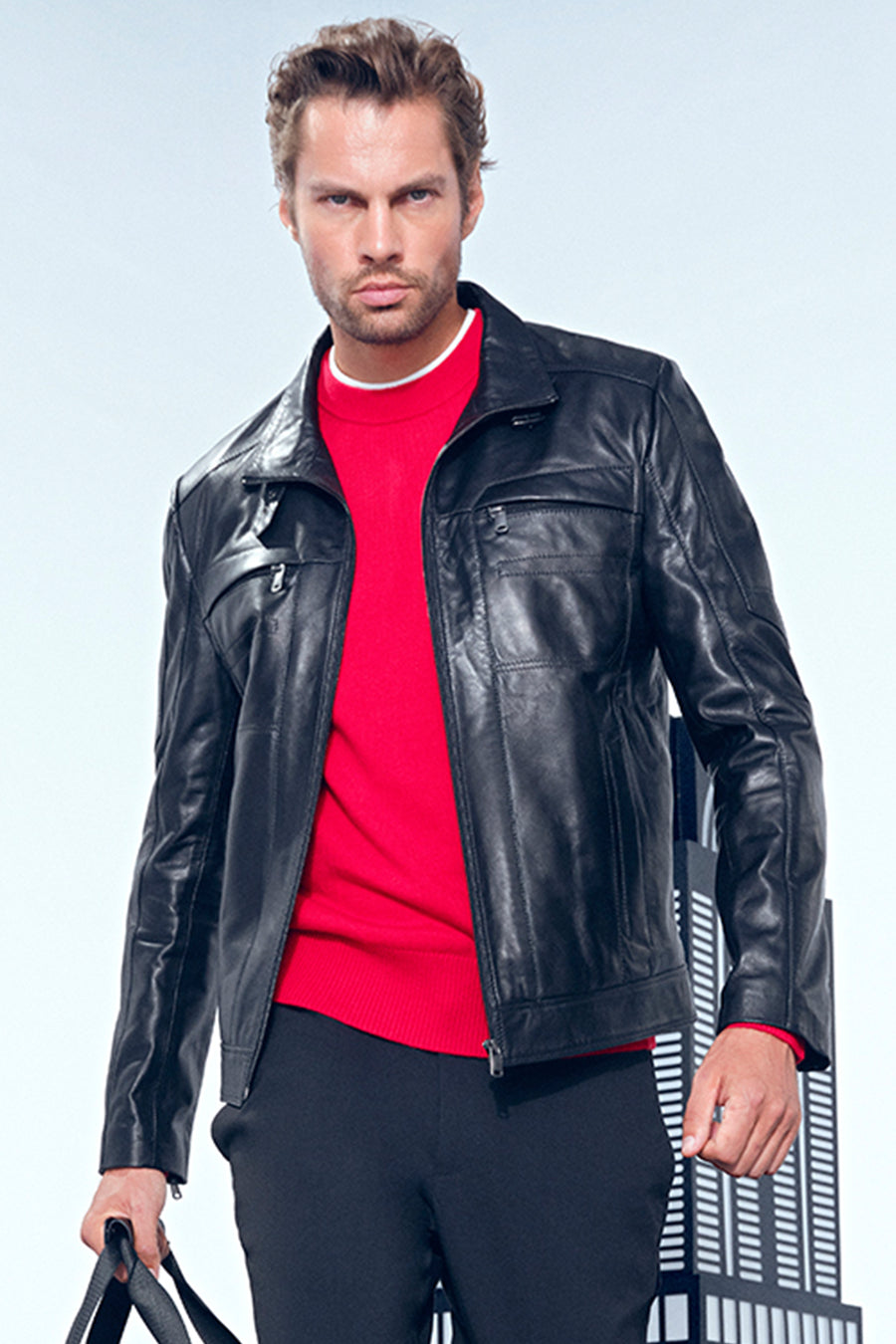 Xavier Men's Black Leather Jacket 24WGE6526EV | Derimod