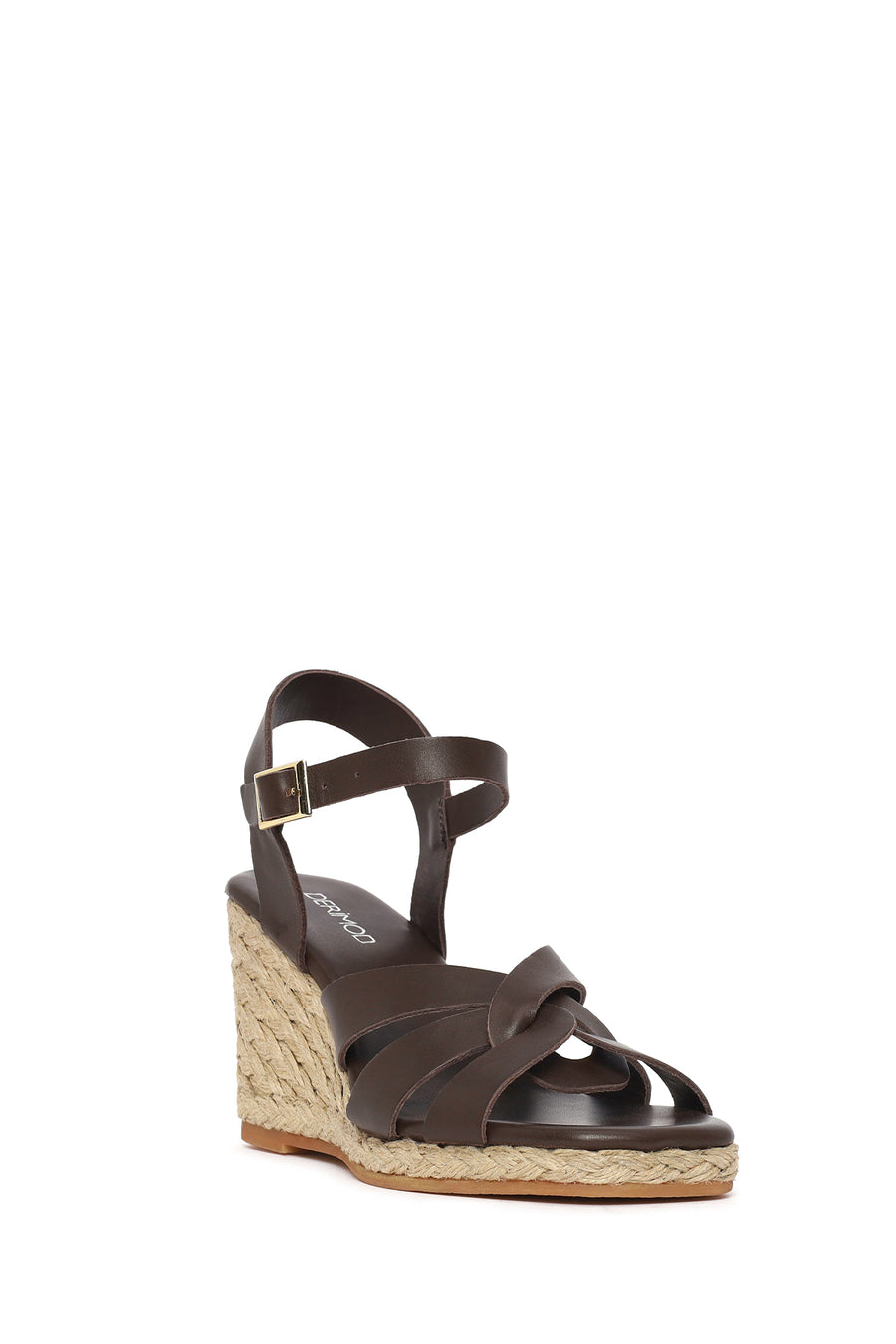 Woman Brown Ankle-Strap Buckled Wedge-Heel Leather Espadrilles Sandal
