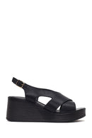 Women's Black Ankle Buckle Platform Leather Sandals | Derimod