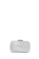 Women's Silver Long Chain Strap Stone Mini Box Evening Bag | Derimod
