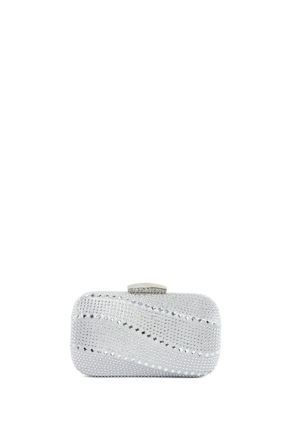 Women's Silver Long Chain Strap Stone Mini Box Evening Bag