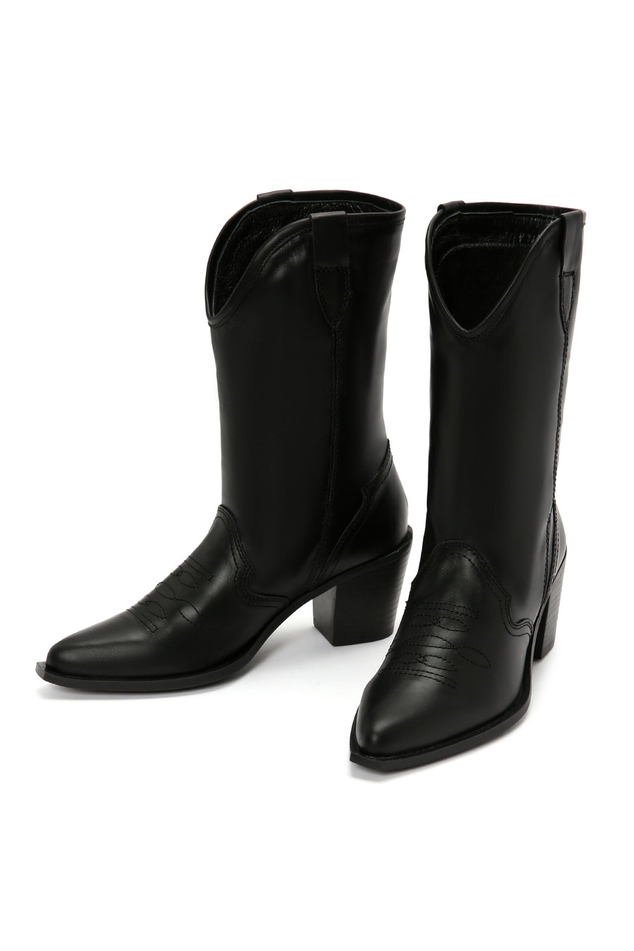 Women's Black Leather Cowboy Boots