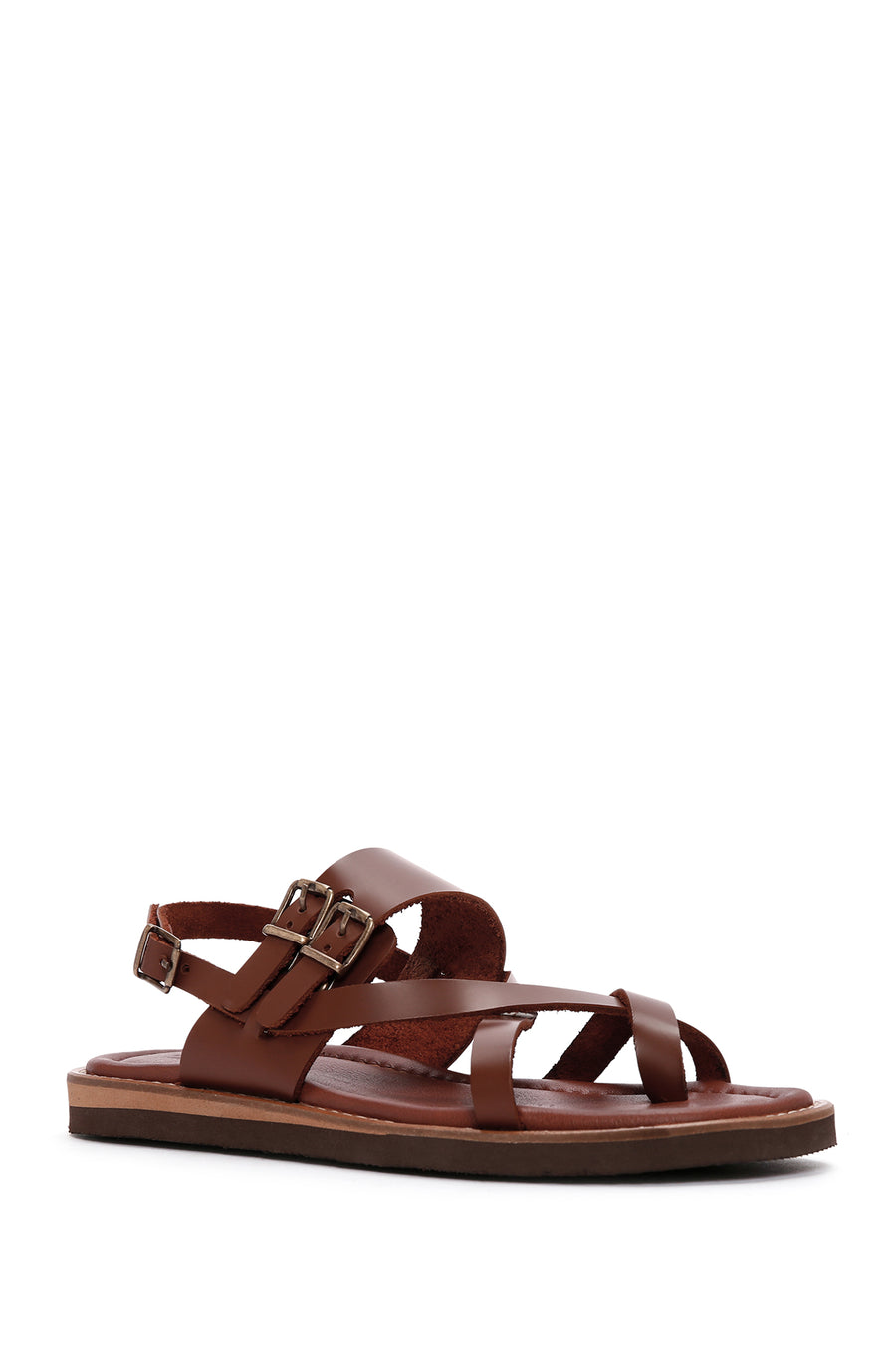 Women's Tan Ankle Strap Flip-Flop Leather Sandals
