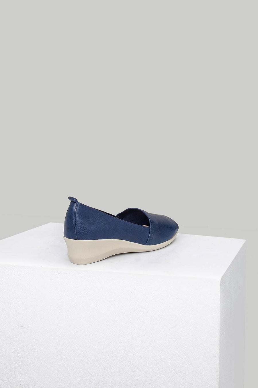 Blue Women's Leather Shoes with Wedge Heels
