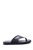 Men's Black Leather Flip Flops | Derimod