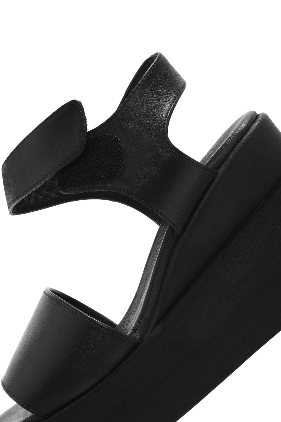 Women's Black Ankle Strap Wedge Heel Leather Sandals