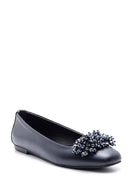 Women's Leather Beaded Ballerinas | Derimod