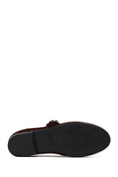Women's Brown Buckled Suede Leather Ballet Flat | Derimod