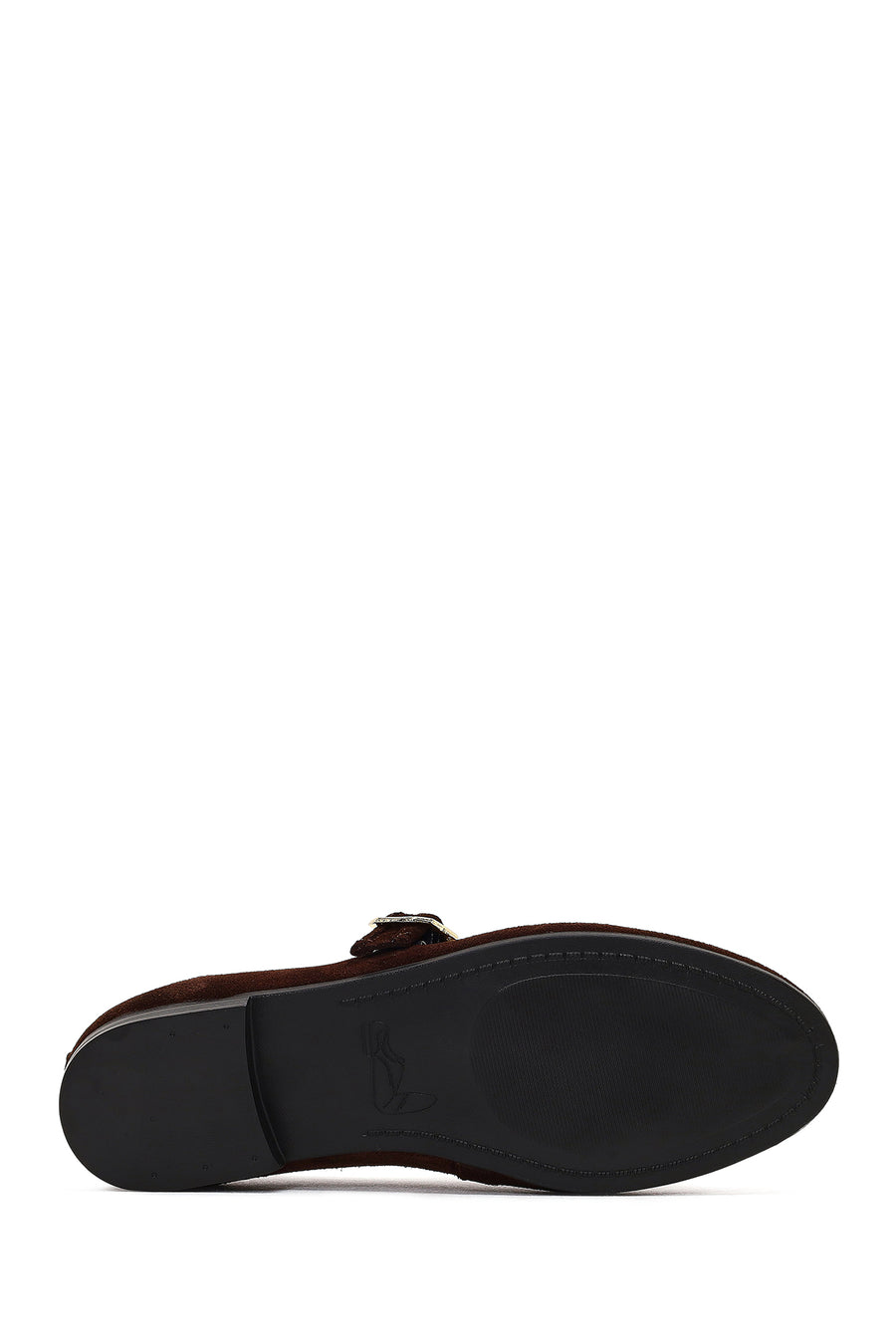 Women's Brown Buckled Suede Leather Ballet Flat