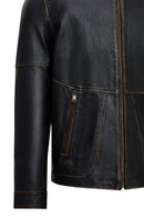 James Men's Black Stand Collar Leather Jacket | Derimod