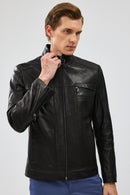 Xavier Men's Black Leather Jacket | Derimod