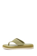 Women's Green Leather Flip Flops Comfort Slippers | Derimod