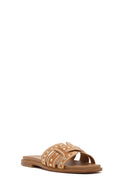 Women's Camel Studded Suede Slippers | Derimod