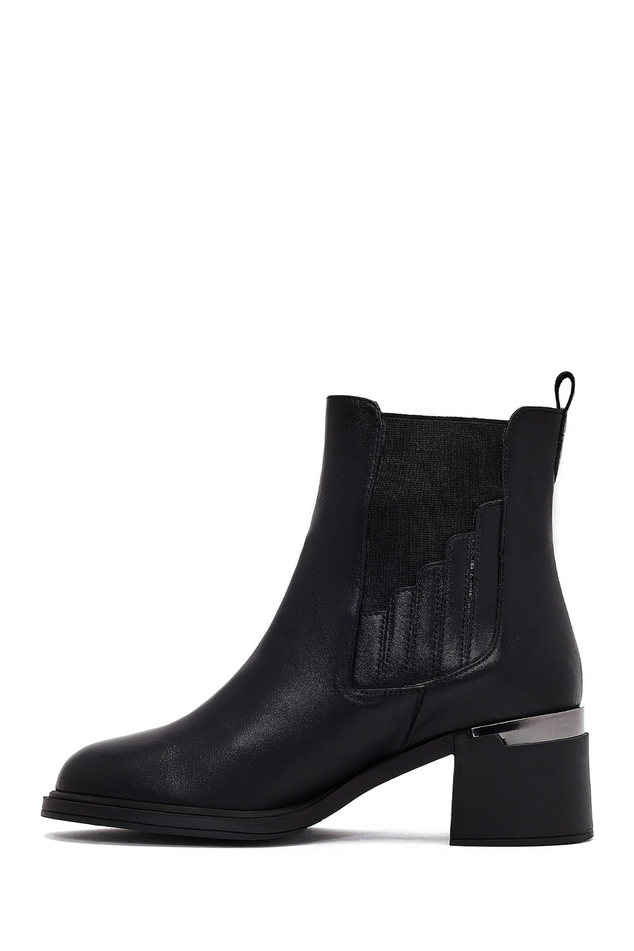 Women's Black Thick Heeled Leather Chelsea Boots