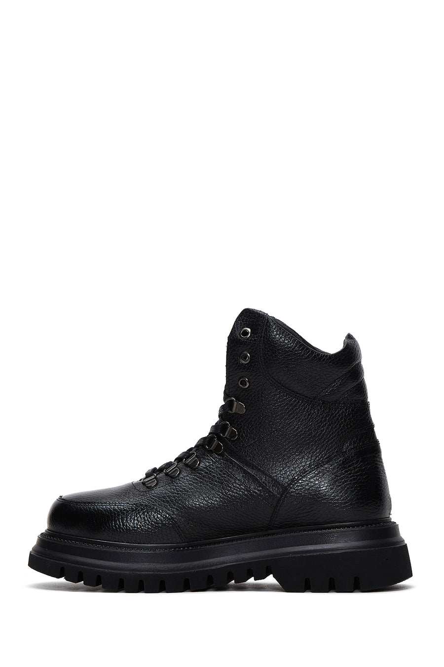 Women's Black Leather Flat Boots