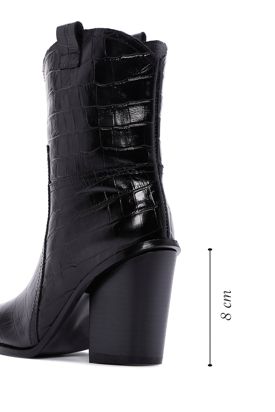 Women's Black Leather Heeled Cowboy Boots