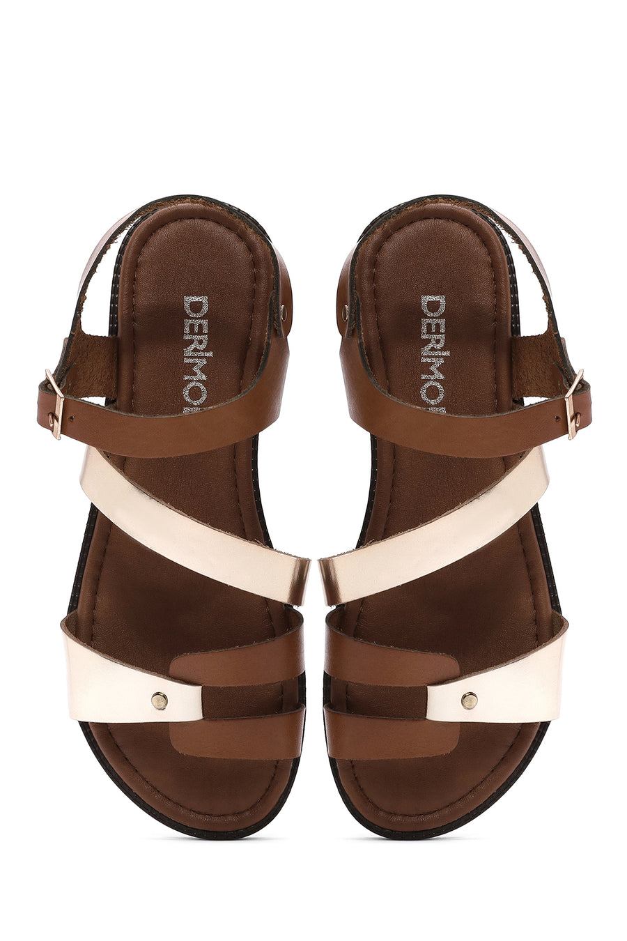 Women's Gold Buckle Metallic Leather Bodrum Sandals