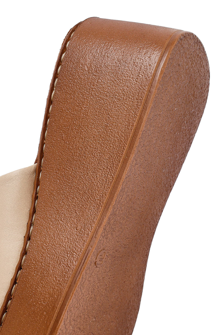 Women's Beige Platform Heel Leather Comfort Slippers