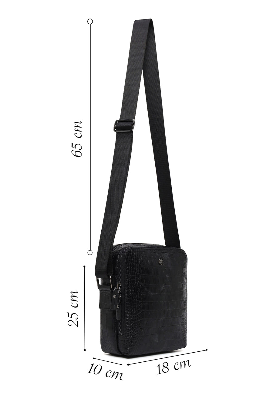 Male Black Crocodile-Embossed Leather Messenger Bag