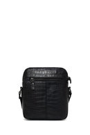 Male Black Crocodile-Embossed Leather Messenger Bag | Derimod