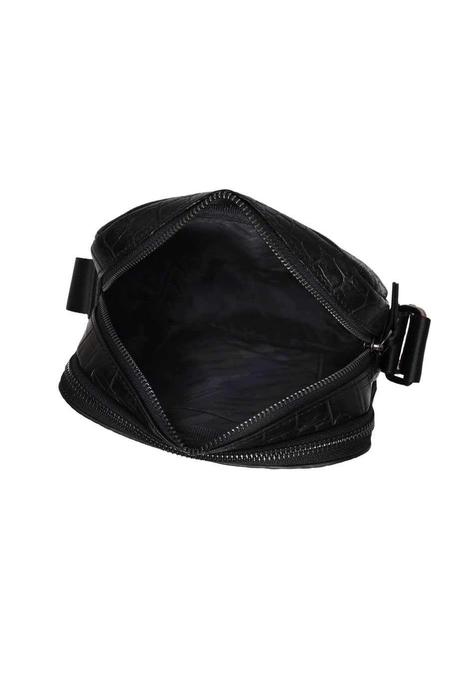 Male Black Crocodile-Embossed Leather Messenger Bag