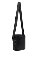 Male Black Crocodile-Embossed Leather Messenger Bag | Derimod