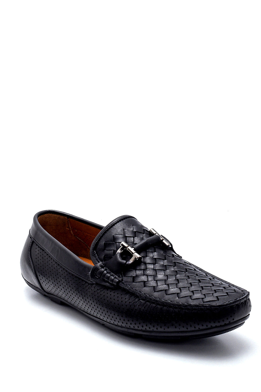 Erkek Deri Örgü Detaylı Loafer