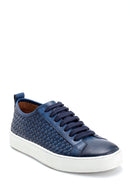 Men's Leather Sneaker with Knit Detail | Derimod
