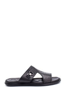 Men's Leather Printed Slippers | Derimod