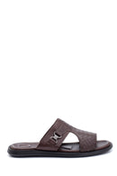 Men's Leather Printed Slippers | Derimod