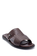 Men's Leather Printed Slippers | Derimod