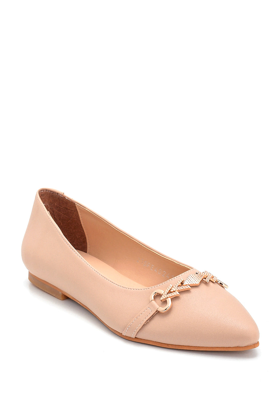 Women's Beige Buckle Ballerinas