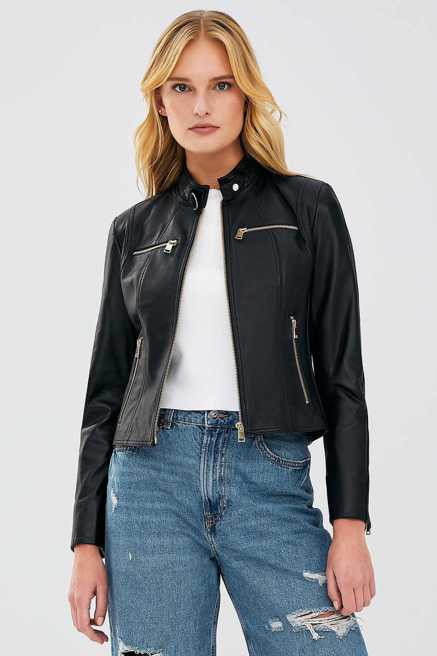 Alexa Women's Black Short Leather Jacket