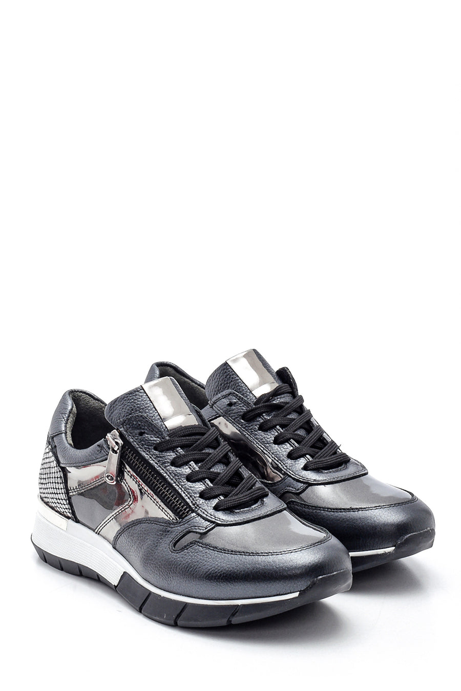 Kadın Deri Fermuar Detaylı Sneaker