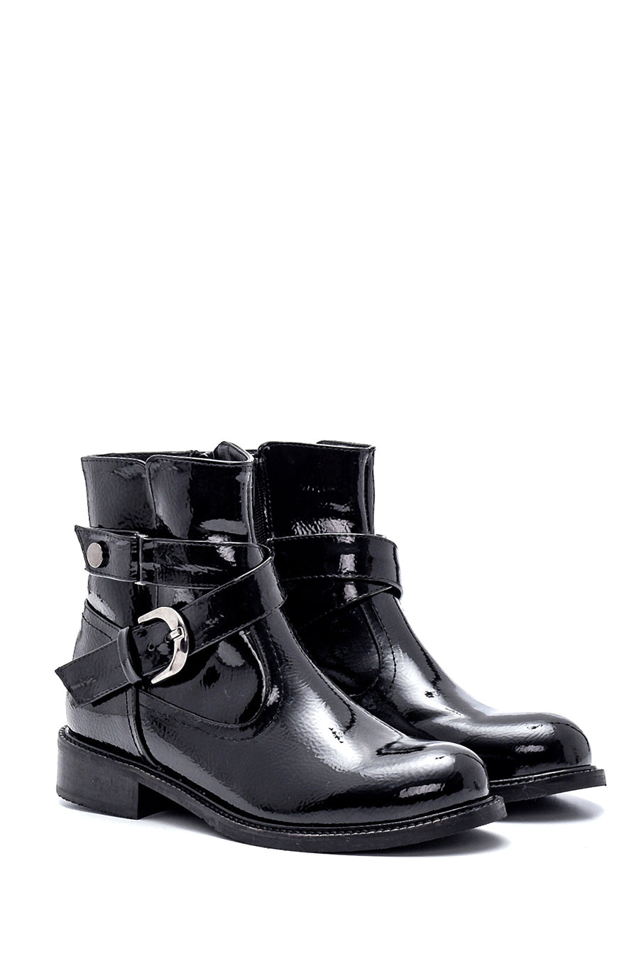 Women's Buckle Detailed Patent Leather Boots