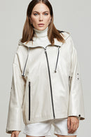 Jennifer Women's Beige Hooded Oversize Leather Jacket | Derimod
