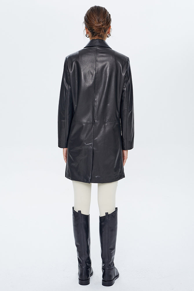Sophia Women's Black Long Leather Jacket