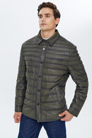 Locatelli Men's Khaki Nubuck Puffer Leather Jacket | Derimod