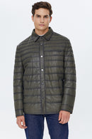 Locatelli Men's Khaki Nubuck Puffer Leather Jacket | Derimod