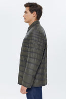 Locatelli Men's Khaki Nubuck Puffer Leather Jacket | Derimod