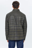 Locatelli Men's Khaki Nubuck Puffer Leather Jacket | Derimod
