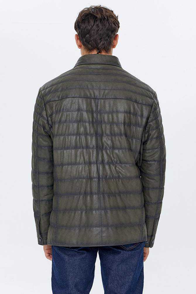 Locatelli Men's Khaki Nubuck Puffer Leather Jacket
