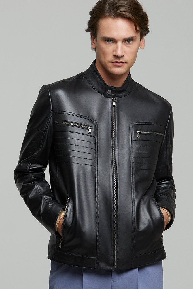 George Men's Leather Jacket 21WGE64101M | Derimod