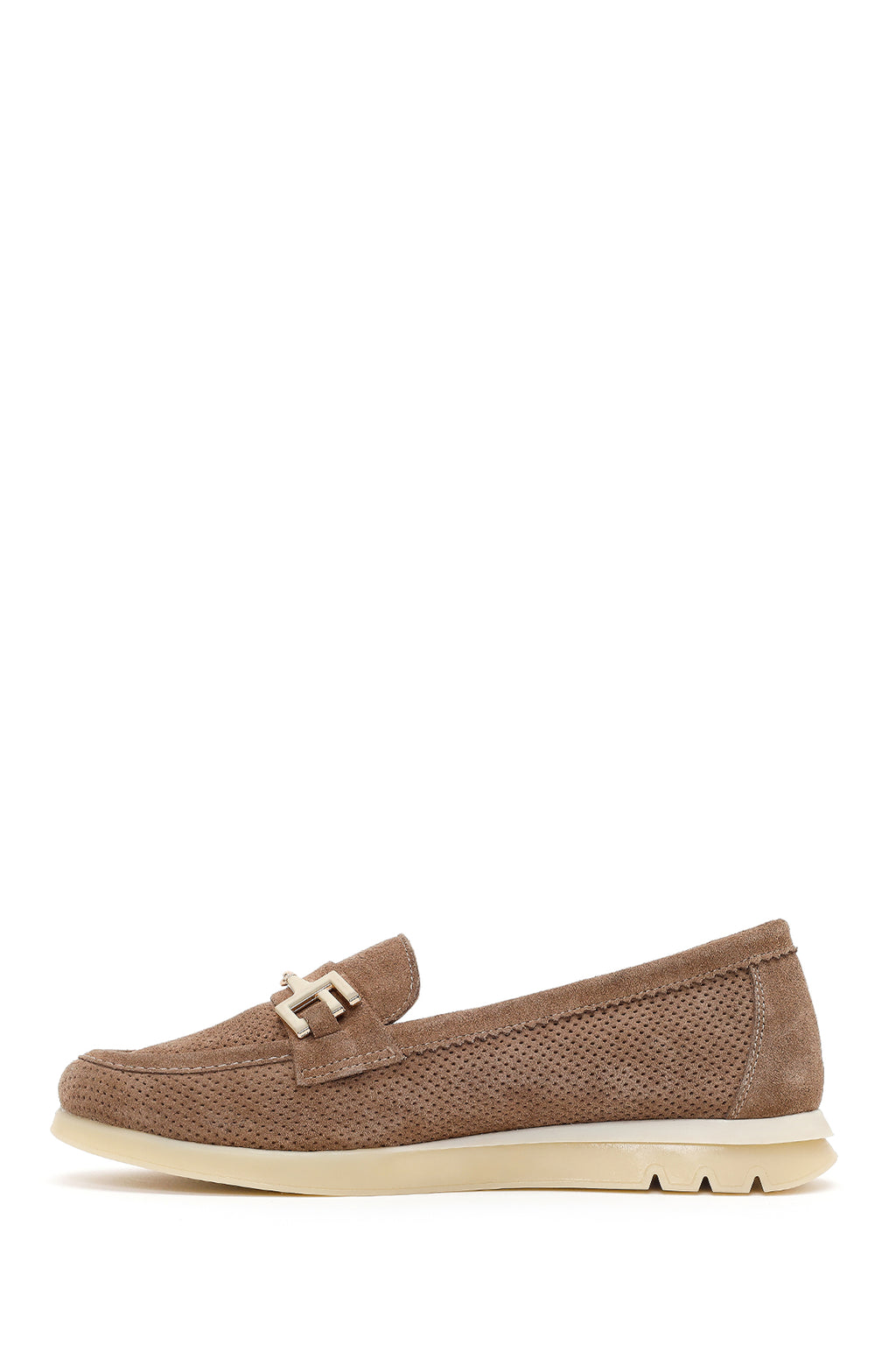 Kadın Vizon Bağcıklı Tokalı Süet Deri Comfort Loafer
