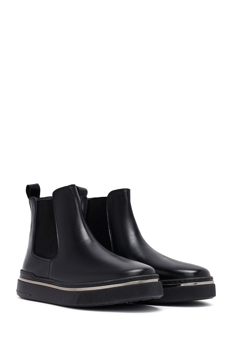 Men's Black Thick Sole Leather Chelsea Boots