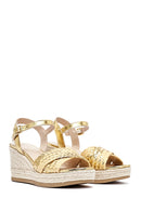 Women's Gold Ankle Buckle Braided Wedge Heel Espadrille Sandals | Derimod