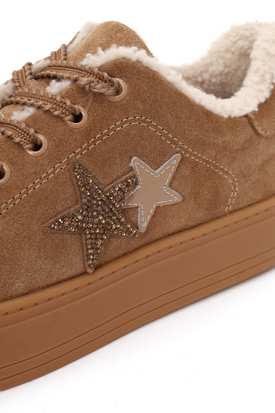 Kadın Camel Bağcıklı Kalın Tabanlı Süet Deri Teddy Sneaker